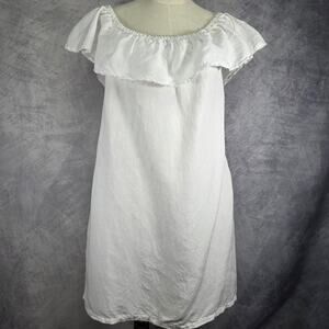 Tommy Bahama Dress Womens Medium White Off Shoulder Ruffle Linen Blend Coastal